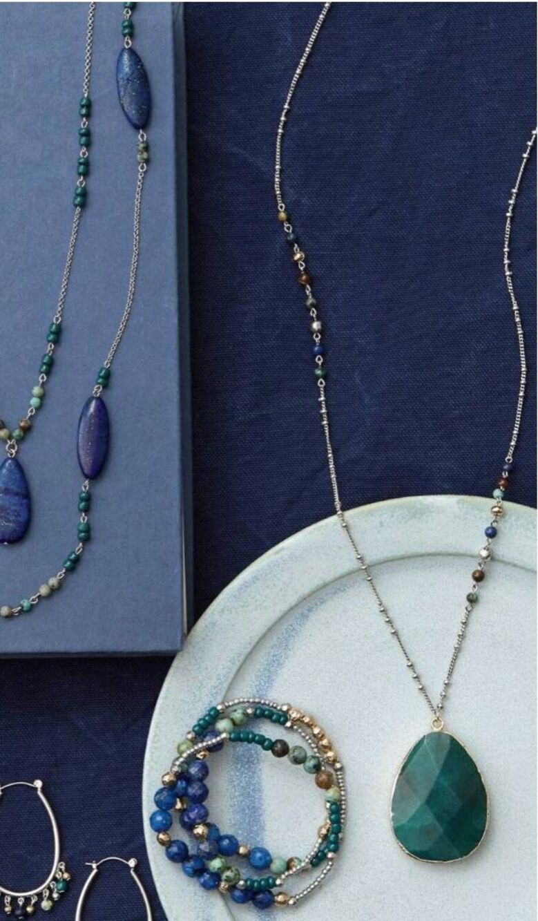 J Jill Green Agate Pendant Necklace Oval Beaded Autumn Stones Adjustable Earthy - Picture 12 of 12